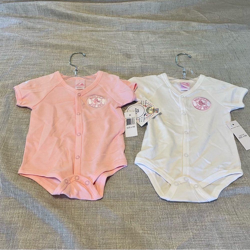 NWT RED SOX Pink and White Onesies